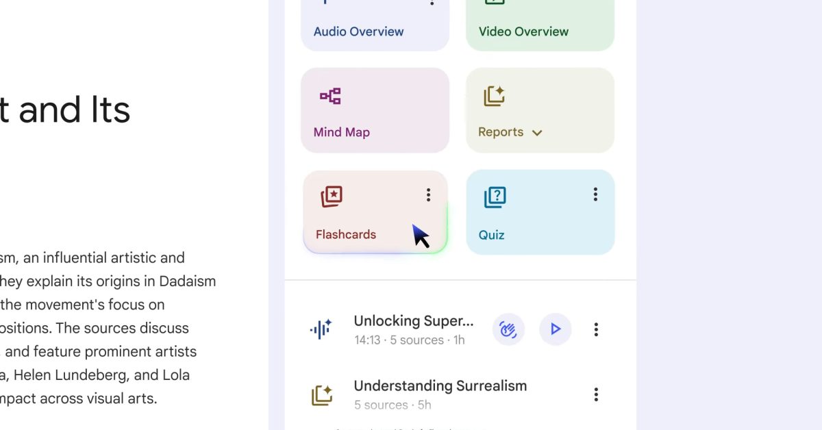 Google rolling out Flashcards and Quizzes to NotebookLM