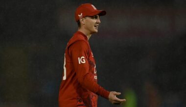Harry Brook in the rain in the first T20I against South Africa