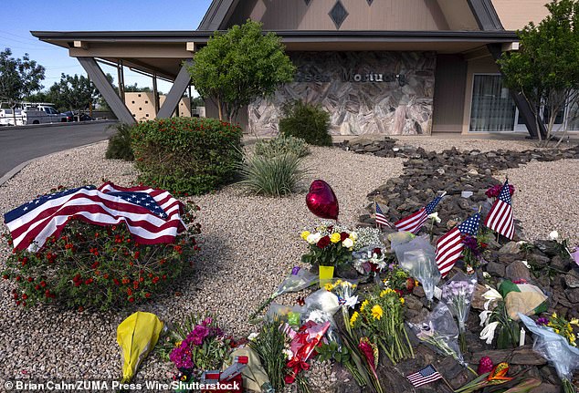 Mandatory Credit: Photo by Brian Cahn/ZUMA Press Wire/Shutterstock (15483583g) September 12,, 2025 - Phoenix, Arizona, USA - A makeshift memorial grows at the Hansen Mortuary Chapel, which is handling the funeral arrangements for Charlie Kirk. The founder of Turning Point USA was assassinated two days ago in Orem, Utah. Memorial At Charlie Kirk'S Mortuary, Phoenix, Arizona, USA - 12 Sep 2025