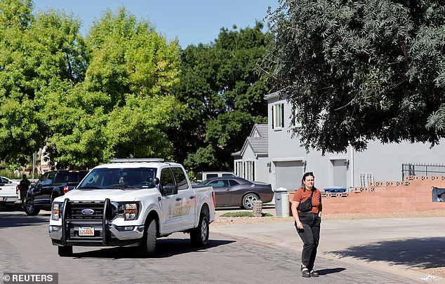 A Washington County (Utah) sheriff's truck leaves a residence in Washington, Utah, associated with Tyler Robinson, the suspect in the fatal shooting of U.S. conservative commentator Charlie Kirk during an event at Utah Valley University, U.S., September 12, 2025.  REUTERS/Steve Marcus