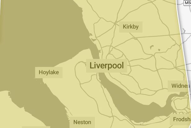 Met Office map shows Liverpool covered by a wind warning 