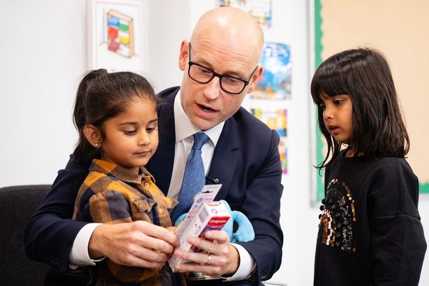 Health minister Stephen Kinnock attending 
Tinsley Meadows Primary School