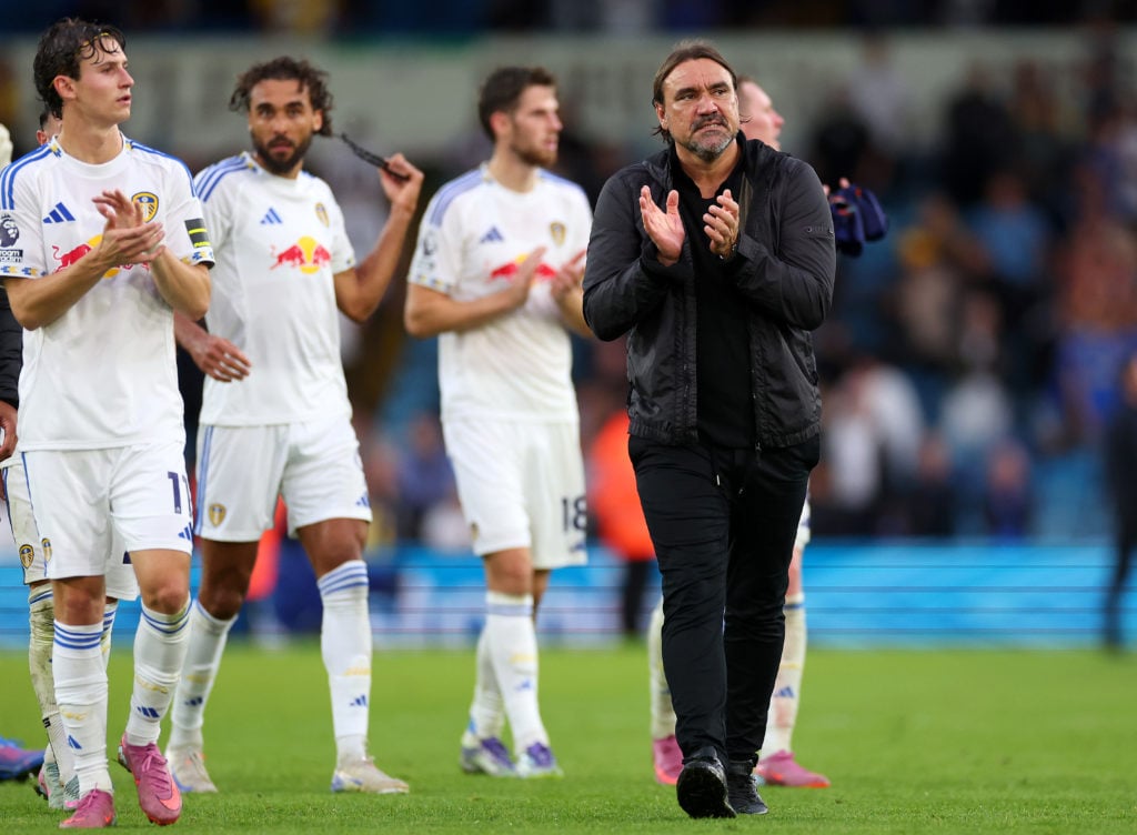 Daniel Farke applauds the Leeds fans after draw v Newcastle.