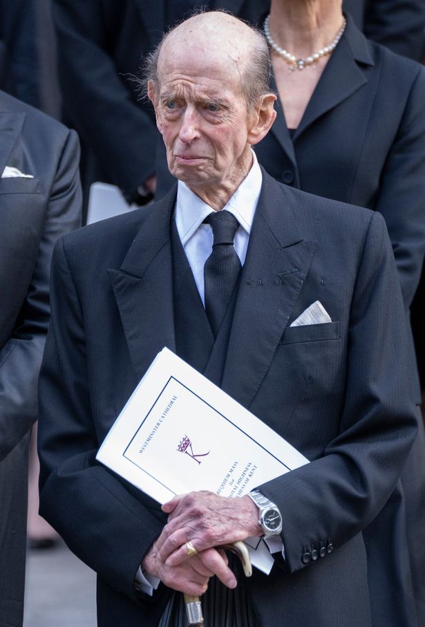 The Duke of Kent at the Duchess of Kent's funeral