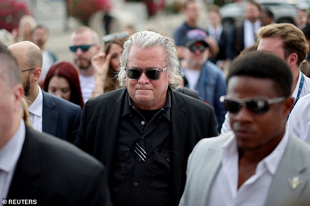 Steve Bannon arrives for a memorial service for slain conservative commentator Charlie Kirk at State Farm Stadium, in Glendale, Arizona, U.S., September 21, 2025.  REUTERS/Carlos Barria