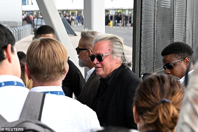 Steve Bannon arrives for a memorial service for slain conservative commentator Charlie Kirk at State Farm Stadium, in Glendale, Arizona, U.S., September 21, 2025.  REUTERS/Caitlin O'Hara