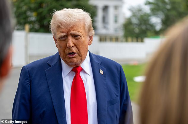 WASHINGTON, DC - SEPTEMBER 21:  U.S. President Donald Trump talks to the media before boarding Marine One on the South Lawn of the White House on September 21, 2025 in Washington, DC. President Trump will travel to Arizona to pay tribute to conservative activist Charlie Kirk at a memorial and return to the White House this evening. (Photo by Tasos Katopodis/Getty Images)