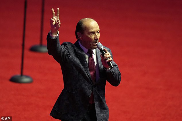 Lee Greenwood performs as President-elect Donald Trump arrives at a rally ahead of the 60th Presidential Inauguration, Sunday, Jan. 19, 2025, in Washington. (AP Photo/Alex Brandon)