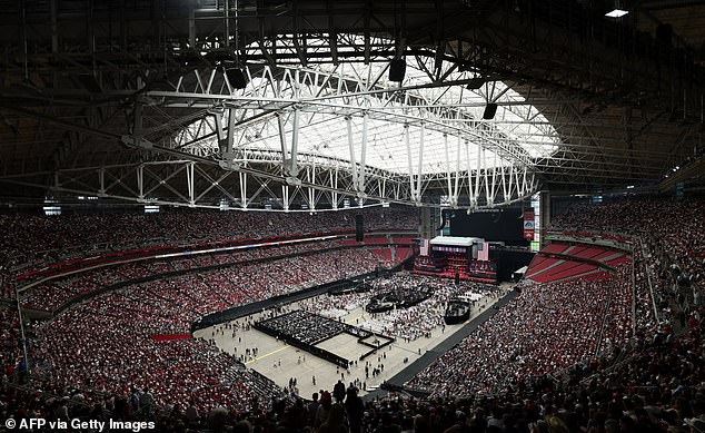 A general view shows State Farm Stadium before the start of the public memorial service for right-wing activist Charlie Kirk in Glendale, Arizona, on September 21, 2025. (Photo by CHARLY TRIBALLEAU / AFP) (Photo by CHARLY TRIBALLEAU/AFP via Getty Images)