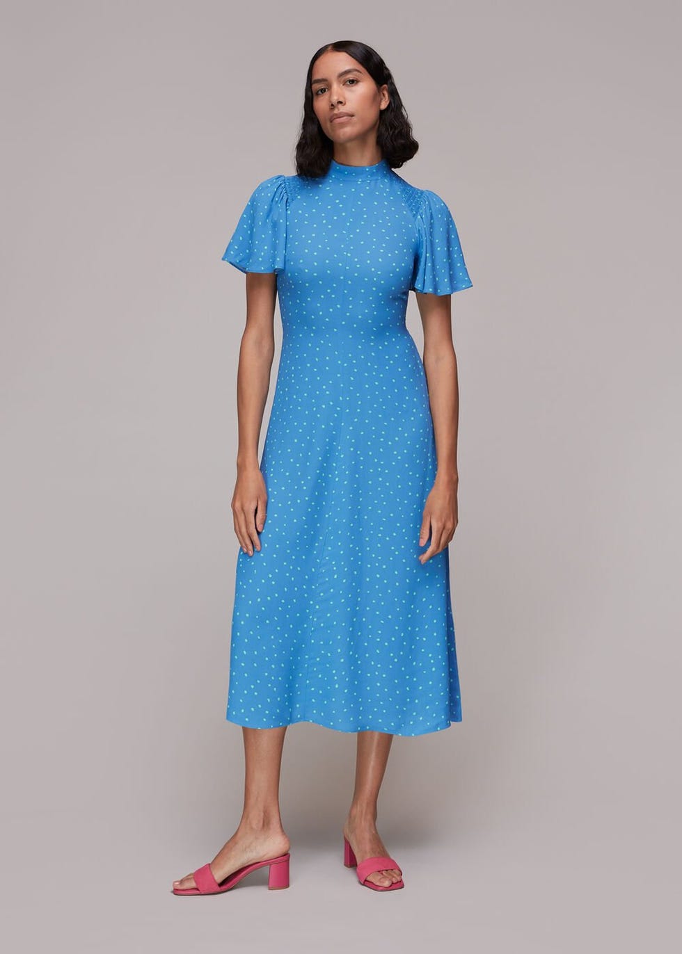 Blue Uneven Spot Print Midi Dress