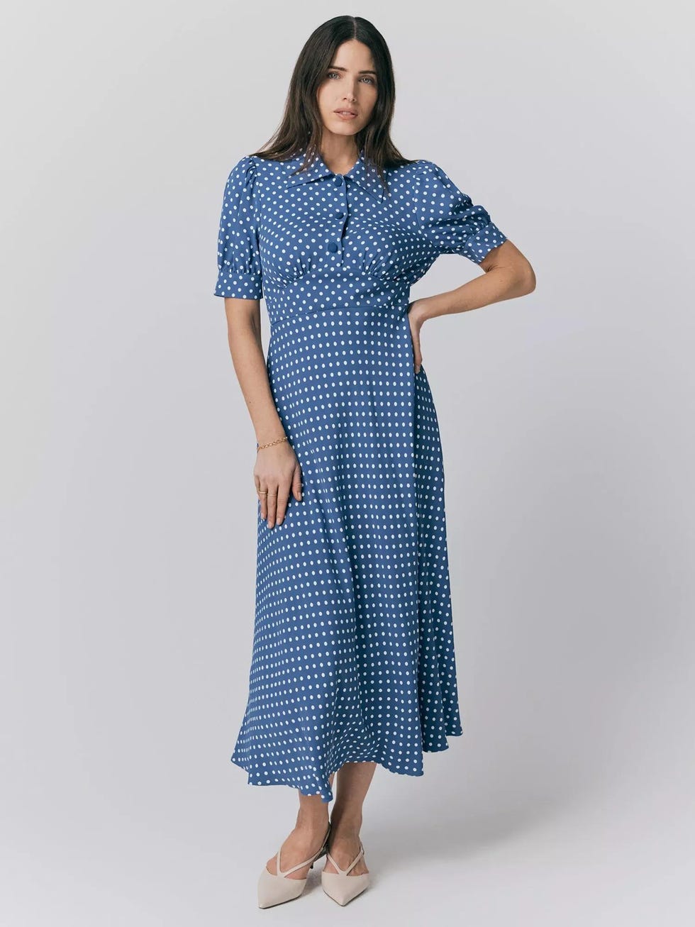 Ghost Wilma Polka Dot Dress  Navy Multi