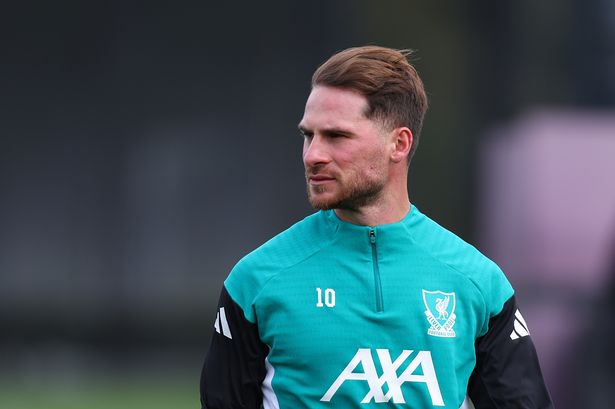 Alexis Mac Allister during a UEFA Champions League 2025/26 league phase training session at AXA Training Centre. 