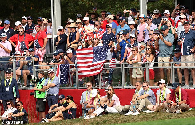 Golf - The 2025 Ryder Cup - Bethpage Black Golf Course, Farmingdale, New York, United States - September 27, 2025 Team USA fans during the four-balls REUTERS/Brendan Mcdermid
