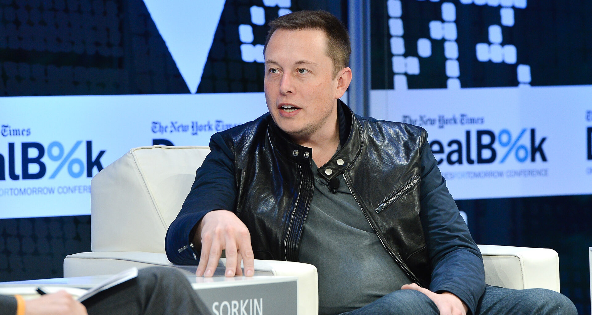 NEW YORK, NY - NOVEMBER 12:  CEO & CTO of SpaceX and CEO & Chief Product Architect of Tesla Motors Elon Musk participates in a discussion at the New York Times 2013 DealBook Conference in New York at the New York Times Building on November 12, 2013 in New York City.