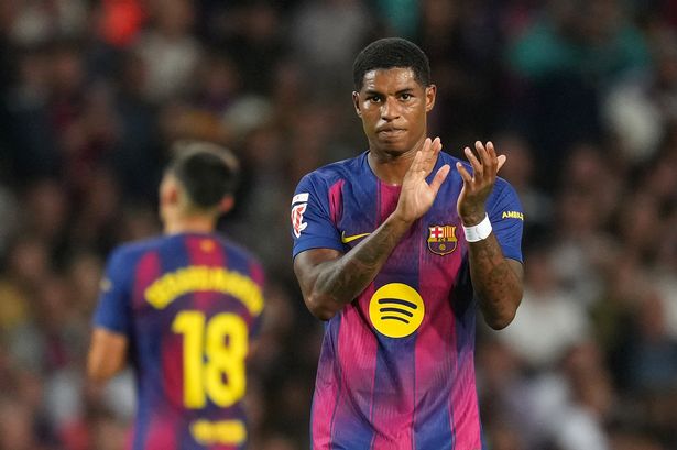 Manchester United forward Marcus Rashford in action for Barcelona