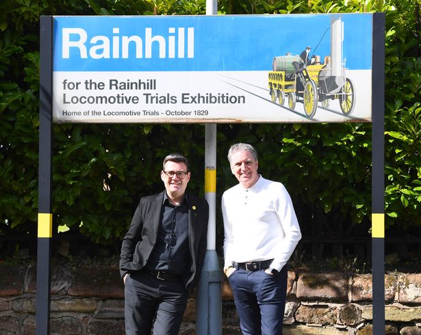 Mayor of Greater Manchester Andy Burnham (left) and Mayor of Liverpool City Region Steve Rotheram at Rainhill Station