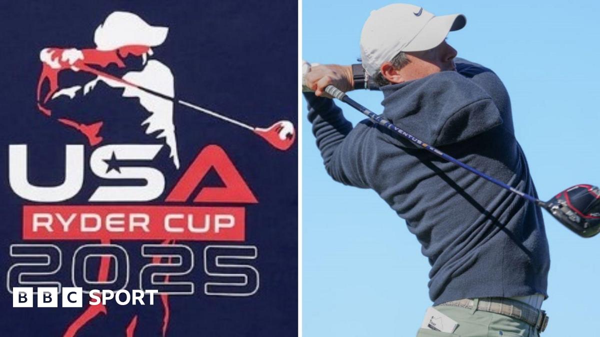 Image of a golfer on a Ralph Lauren USA Ryder Cup T-shirt, which bears a resemblance to Rory McIlroy, alongside picture of the man himself with his post-swing drive