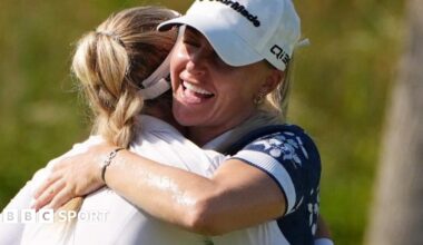 Charley Hull lines up a putt on the 18th green to win her third LPGA Tour event