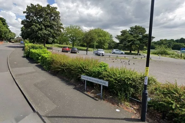 Google Maps street view of a section of Faulkners Farm Drive including a car park next to Witton Lakes in Erdington 