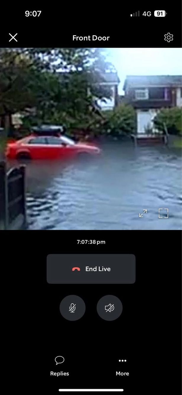 Clare saw her flooded car from her doorbell camera  