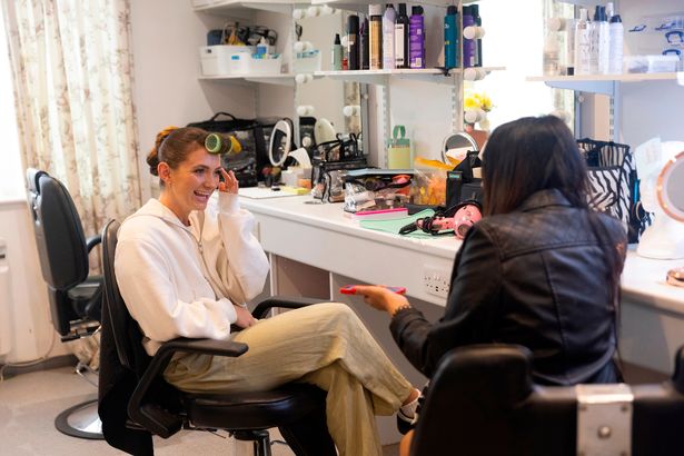 Mirror's Sanjeeta chatting to Rosie  Bentham who plays Gabby Thomas in the make up room in Emmerdale  
