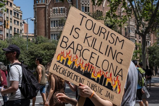 An anti-tourism protest on June 15, 2025 in Barcelona, Spain
