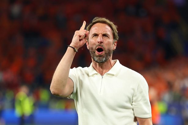 Gareth Southgate, head coach of England, celebrates after the team's victory in the UEFA EURO 2024 semi-final