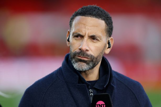 NOTTINGHAM, ENGLAND - APRIL 1: Rio Ferdinand TNT TV Pundit on the side line before the Premier League match between Nottingham Forest FC and Manchester United FC at City Ground on April 1, 2025 in Nottingham, England. (Photo by Nigel French/Sportsphoto/Allstar via Getty Images)