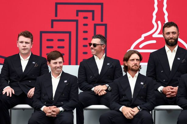 Rory McIlroy and his Ryder Cup team-mates pose