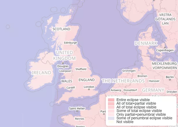 Some of the total lunar eclipse will be visile to eastern parts of the UK