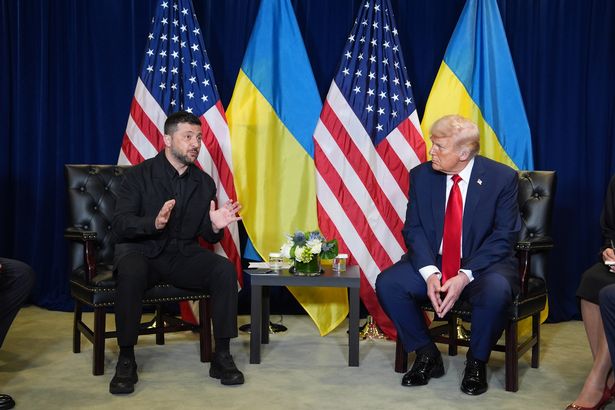President Donald Trump meets with Ukrainian President Volodymyr Zelenskyy during the United Nations General Assembly, Tuesday, Sept. 23, 2025