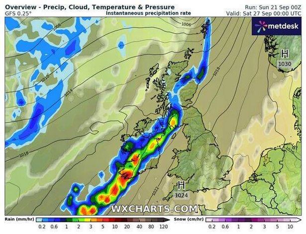 Weather maps showing storm over UK