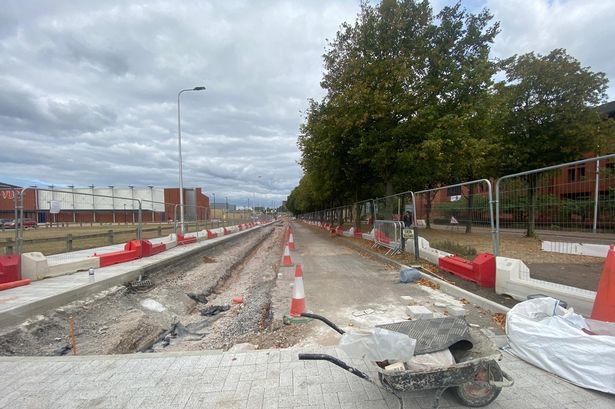 Works taking place on Europa Boulevard in Birkenhead