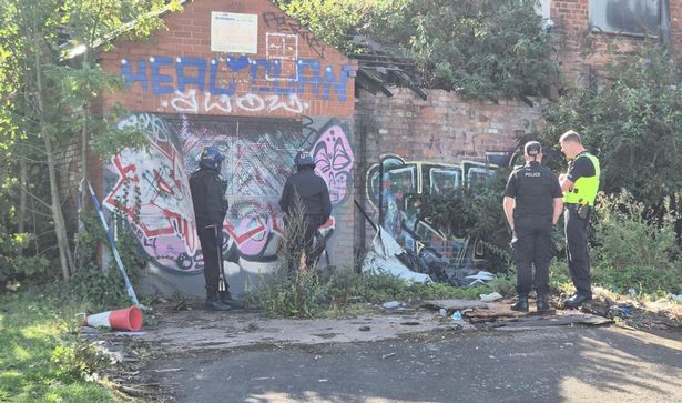 Police outside a derelict building on Camp Hill on the borders of Bordesley and Sparkhill