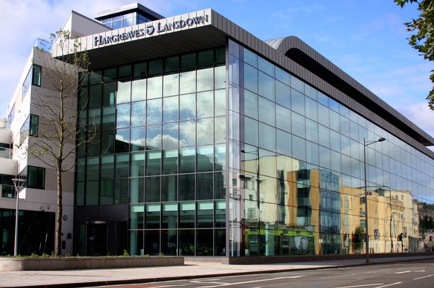 A glass building with Hargreaves Lansdown signage