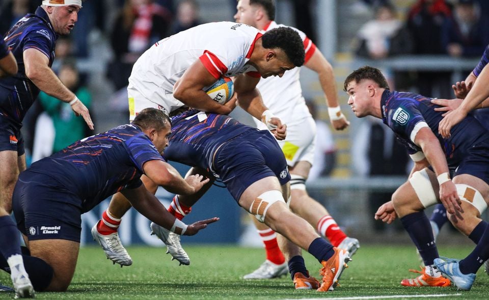 Ulster's Cormac Izuchukwu is tackled by Freddy Douglas of Edinburgh