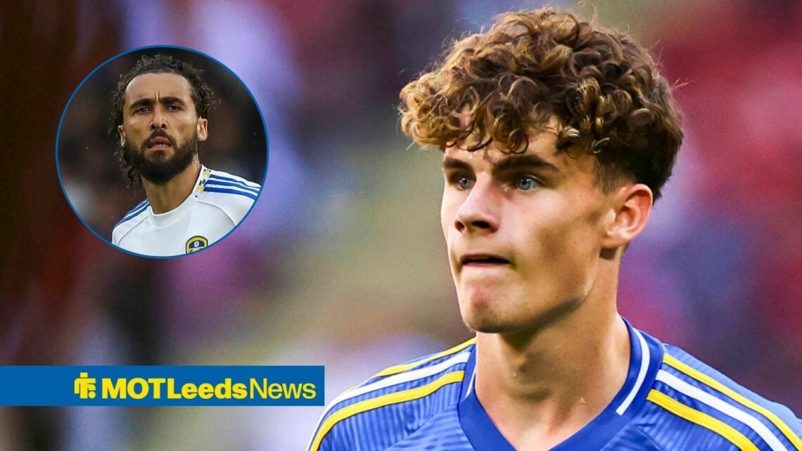 Harry Gray in action for Leeds with Dominic Calvert-Lewin in frame