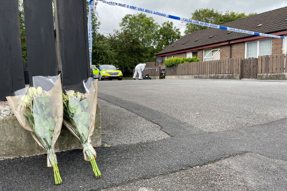 A floral tribute at the scene of the incident in the Cusher Green area of Mountnorris, Co Armagh (David Young/PA)