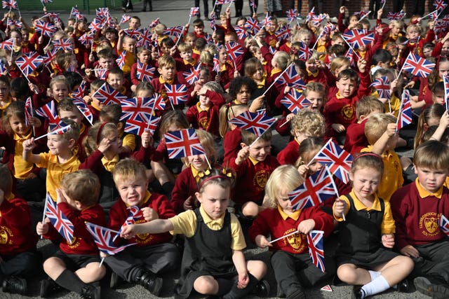 Students from Farnborough Road Infant and Junior School in Birkdale, Southport, where Elsie Dot Stancombe was a pupil, ahead of a visit by the Prince and Princess of Wales