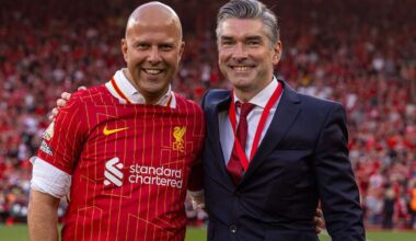 LIVERPOOL, ENGLAND - Sunday, April 27, 2025: Liverpool's head coach Arne Slot and sporting director Richard Hughes after the FA Premier League match between Liverpool FC and Tottenham Hotspur FC at Anfield. Liverpool won 5-1 and became League Champions. (Photo by David Rawcliffe/Propaganda)