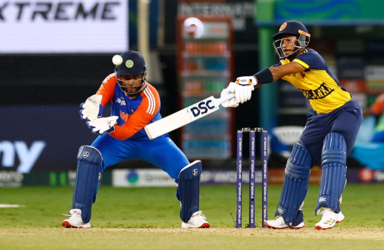 Sri Lanka's Pathum Nissanka in action with India's Kusal Mendis 