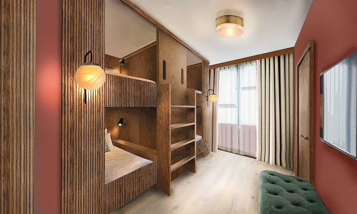 artist impression of bunk room with wooden panelling