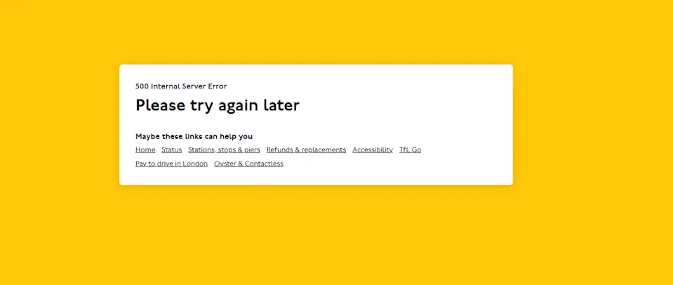 An error screen appeared when the Standard tried to access TfL’s website (TfL)