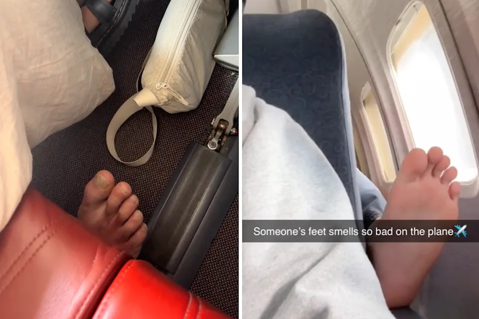 Bare feet on a plane.