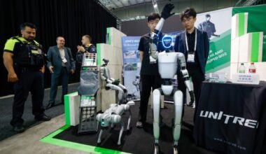 BERLIN: Police officers (left) are seen at the stand of Chinese robotics company Unitress robotics at the IFA international trade show for consumer electronics and home appliances, on September 5, 2025 in Berlin. -- AFP