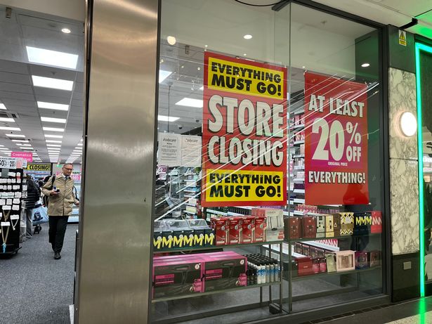 Store closure signs at Bodycare's Manchester Arndale store