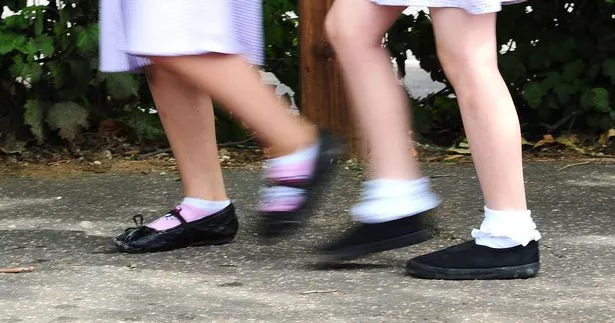 School kids walking to school