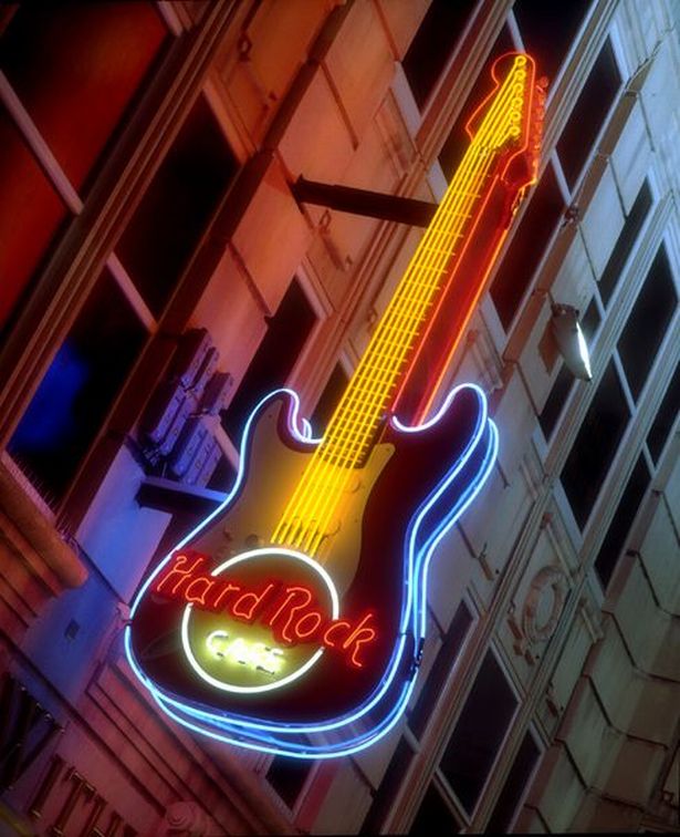 Hard Rock Cafe Manchester sign at The Printworks 