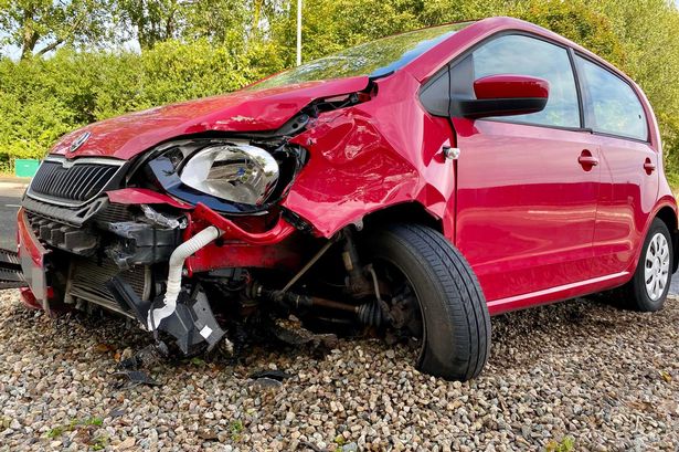 Damaged car following the collision