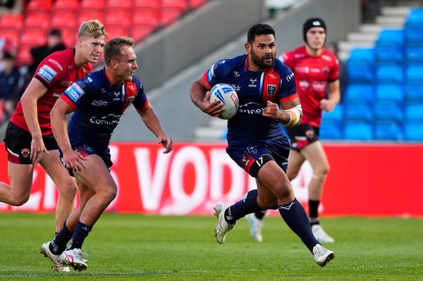 Hull KR's Rhyse Martin in action against Salford Red Devils.
